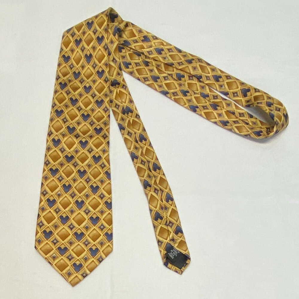 Walt Disney World Silk Diamonds Discrete Mickey Mouse Silhouette Tie Gold - Picture 2 of 8